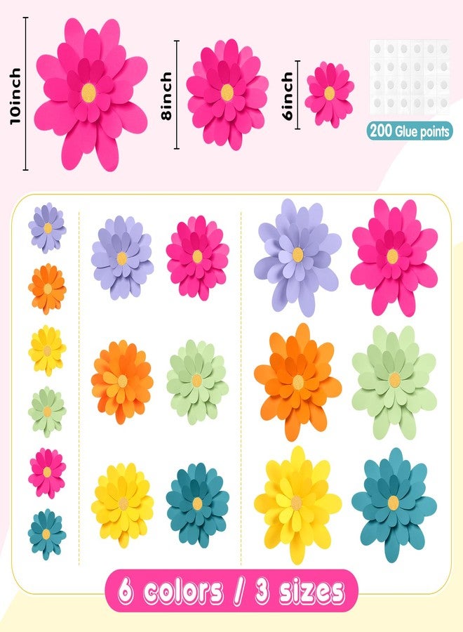 MotiMind 18 Pcs Paper Flowers Decorations for Wall DIY Flower Bulletin Board 3D Fiesta Paper Floral Backdrop Decoration for Photo Backdrop Classroom Back to School Party(Multicolor) - Image 2